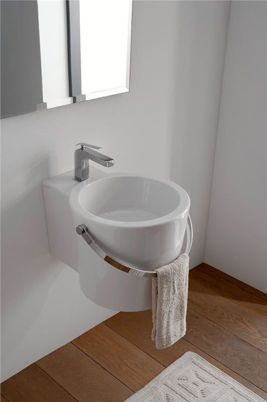 Lavabo da appoggio WHITE - Tower rail CHROMIUM - Ø30 cm