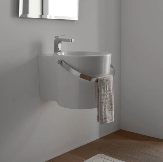 Lavabo da appoggio o sospeso WHITE - Tower rail CHROMIUM - 40,5 x 54 cm