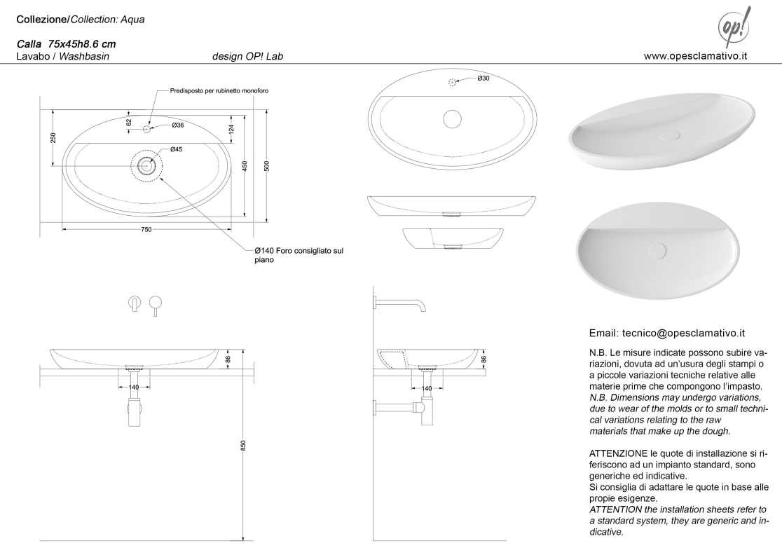 Lavabo CALLA 75X45