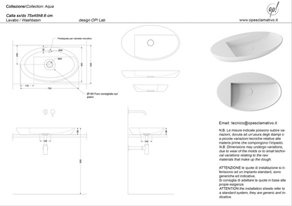 Lavabo CALLA 75X45 - BIANCO LUCIDO