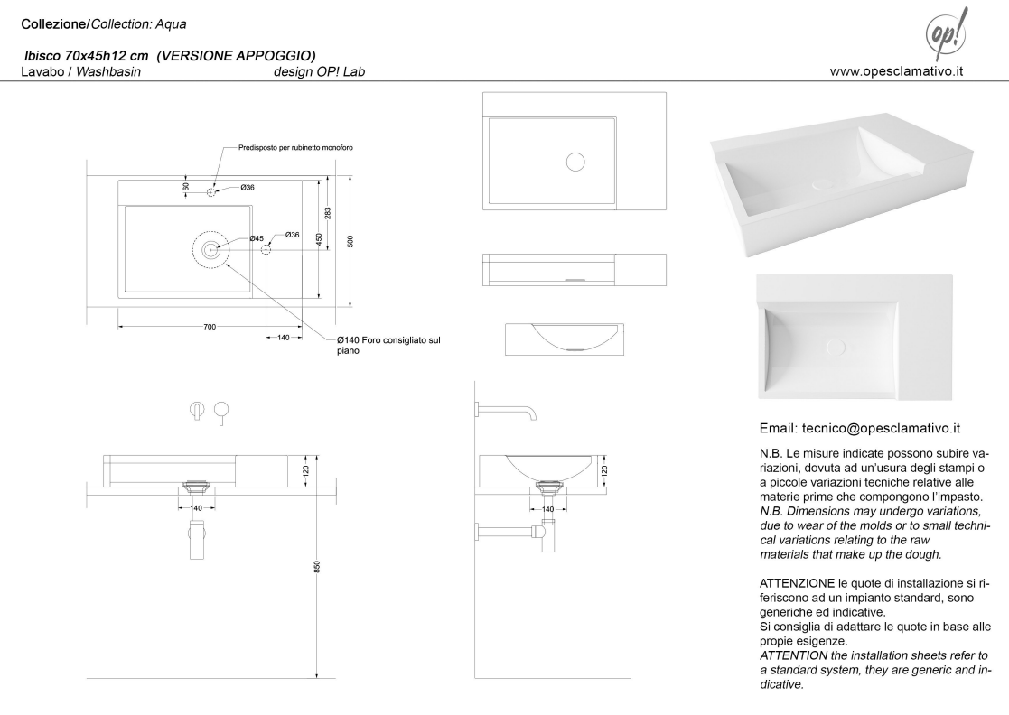 Lavabo IBISCO 70x45 - Colore