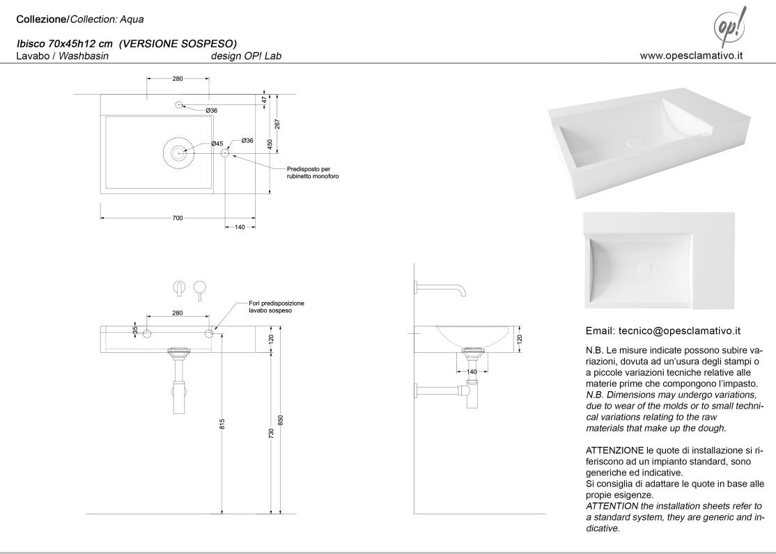 Lavabo IBISCO 70x45 - Bianco lucido