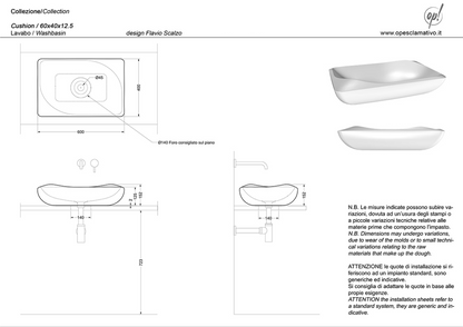 Lavabo CUSHION 60x40 - BIANCO LUCIDO